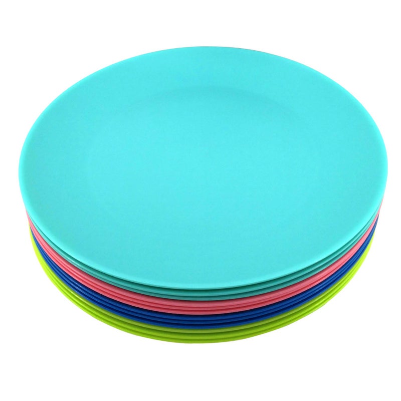 YUYUHUA Plastic Plates Reusable 10 inch - Kitchen Flat Dinner Plate - Dishwasher Safe & Microwavable Plates set of 12 - Kids Stacking Colorful for Indoor Outdoor (BPA Free) - Image 1